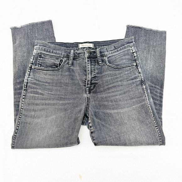Madewell Slim Straight Charcoal Straight Leg Denim Jeans Raw Hem Size 28 - Picture 4 of 9